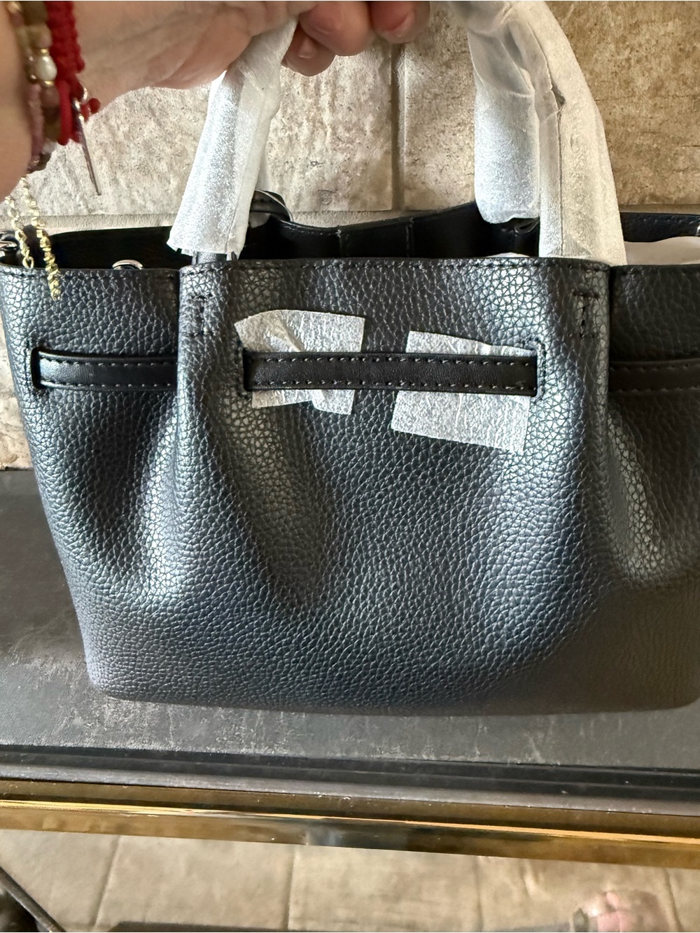 Michael Kors Carson Black Leather Pebbled Small Tote with Charm - Picture 6 of 8
